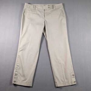 LOFT Womens Original Crop Chino Pant SZ 2 Khaki Straight Leg Ankle Button Detail